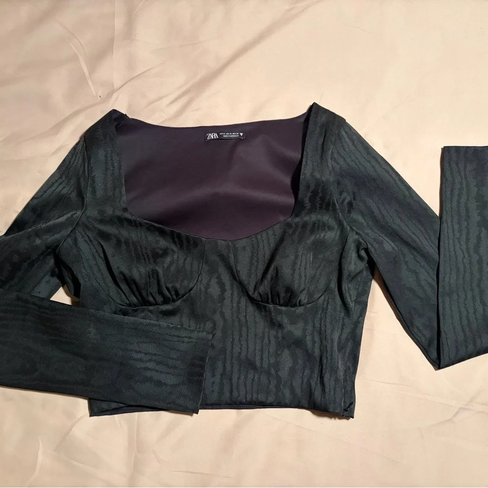 Black Textured Crop Top + Black Bustier Long Sleeve Set
